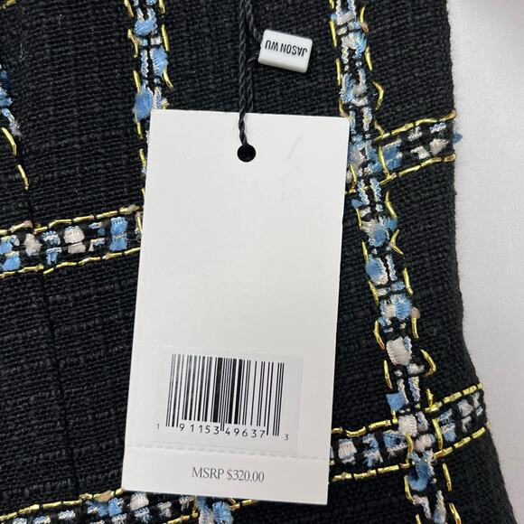 Jason Wu Tweed Mini Dress Sz XS Black Sleeveless Square Neck Metallic Classic - Picture 7 of 11